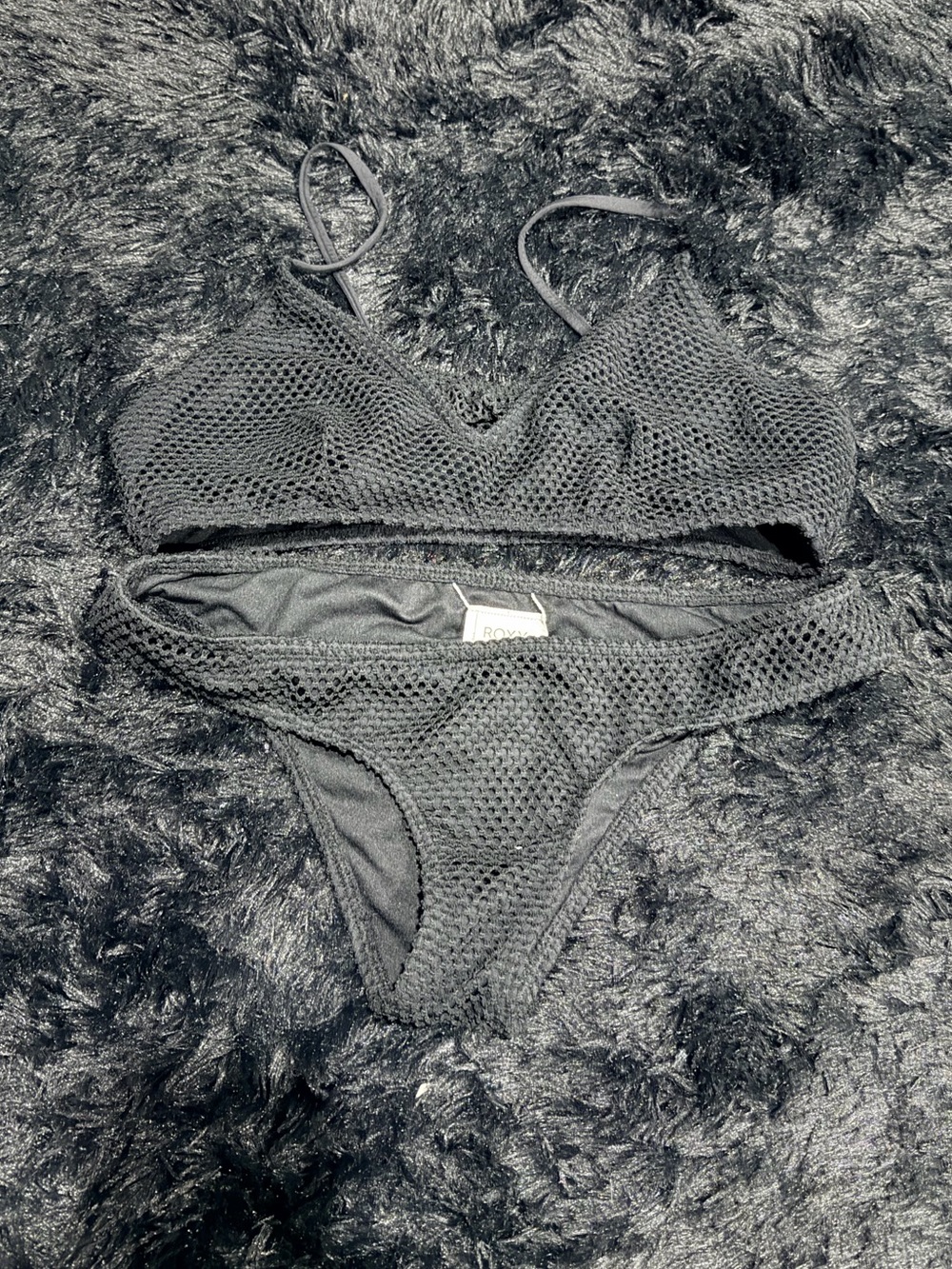 Roxy Black Crochet-Trim Bikini Set